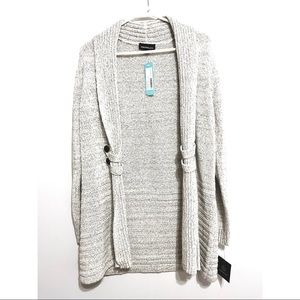 Fortune + Ivy grey cardigan with button details.